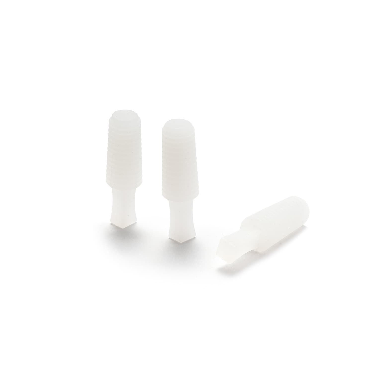 White flangeless ribbed silicone plugs for masking during powder coating or painting applications