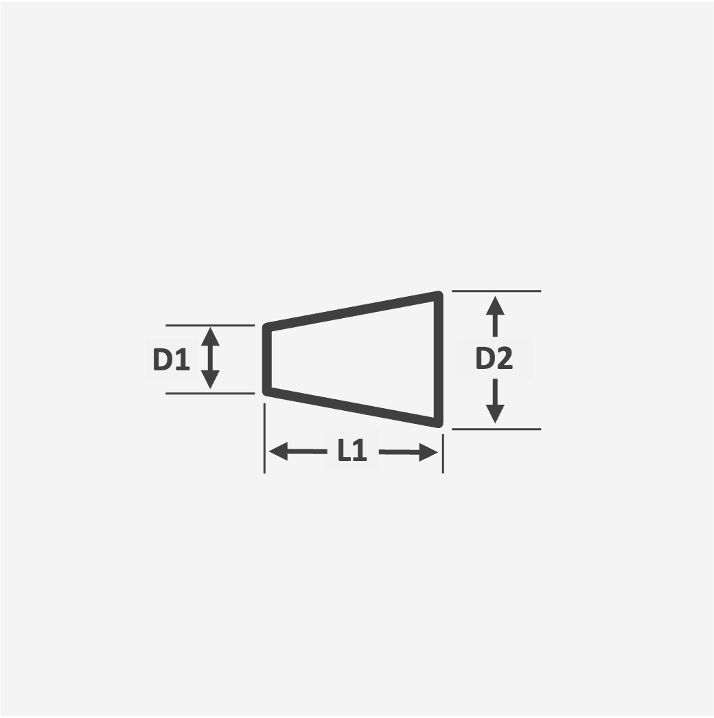 Technical drawing showing dimensions of tapered silicone plug
