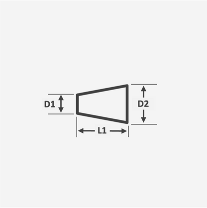 Technical drawing showing dimensions of tapered silicone plug