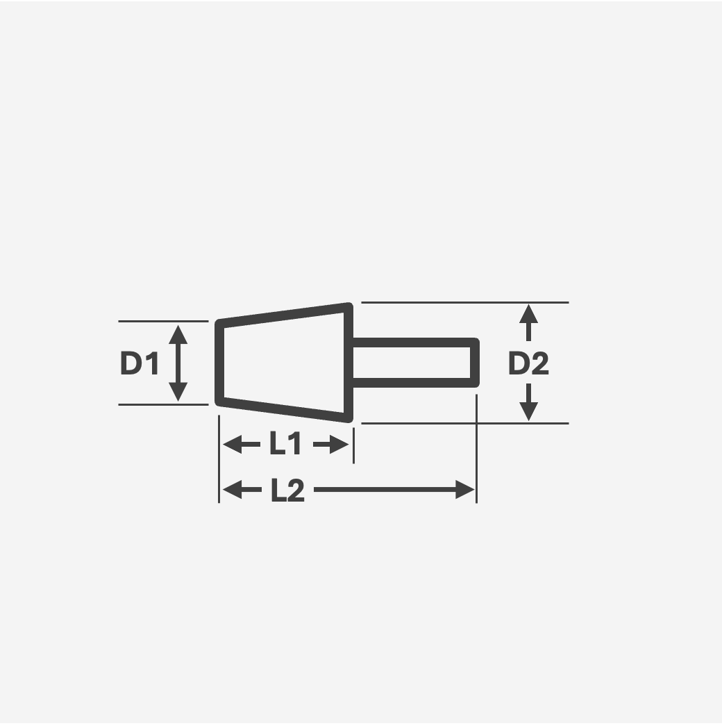 Technical drawing showing dimensions of tapered silicone plug with handle