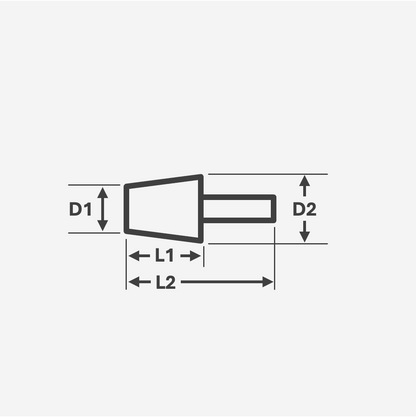 Technical drawing showing dimensions of tapered silicone plug with handle